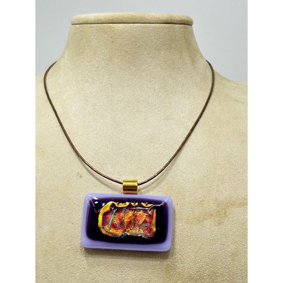Dichroic Glass Pendant Necklace Sterling Silver Snake Chain Handcrafted Jewelry - Picture 7 of 8